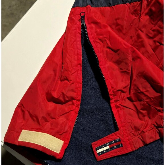 VTG Tommy Hilfiger Sailing Jacket Flag 2X Color Block Hood 1/4 Zip Fleece Lined - Picture 5 of 12